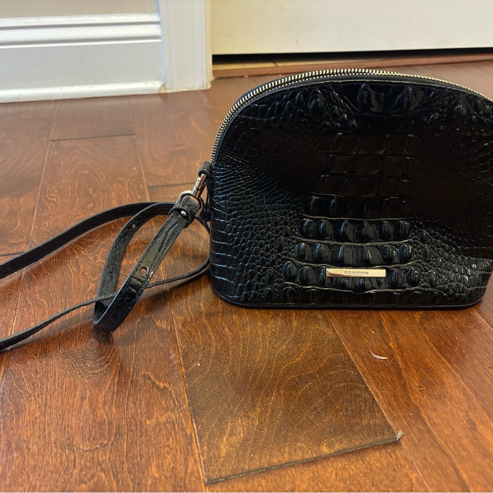 Brahmin Black Crocodile-Embossed Crossbody Bag